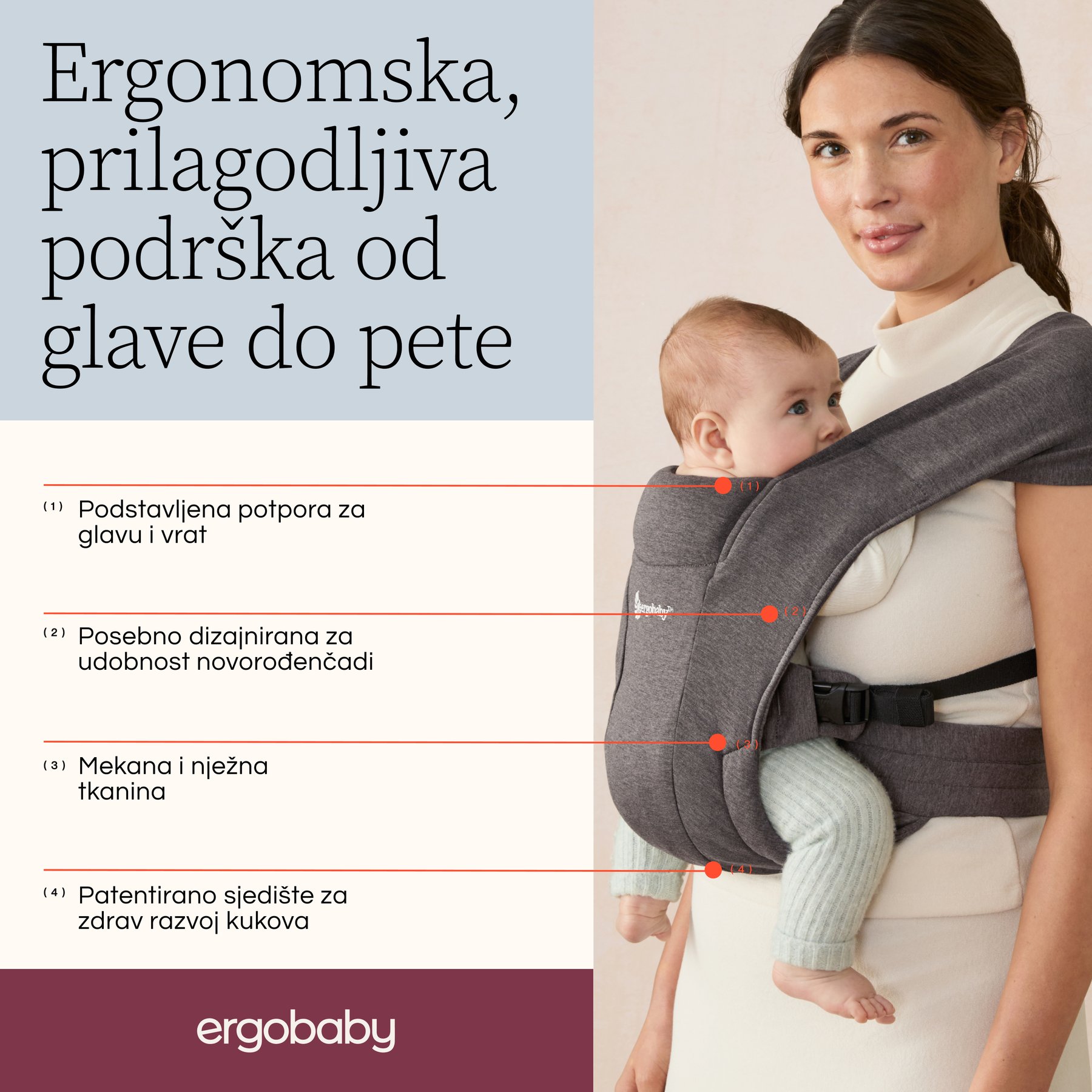 Ergobaby Embrace nosiljka, Soft Grey - Slika 4