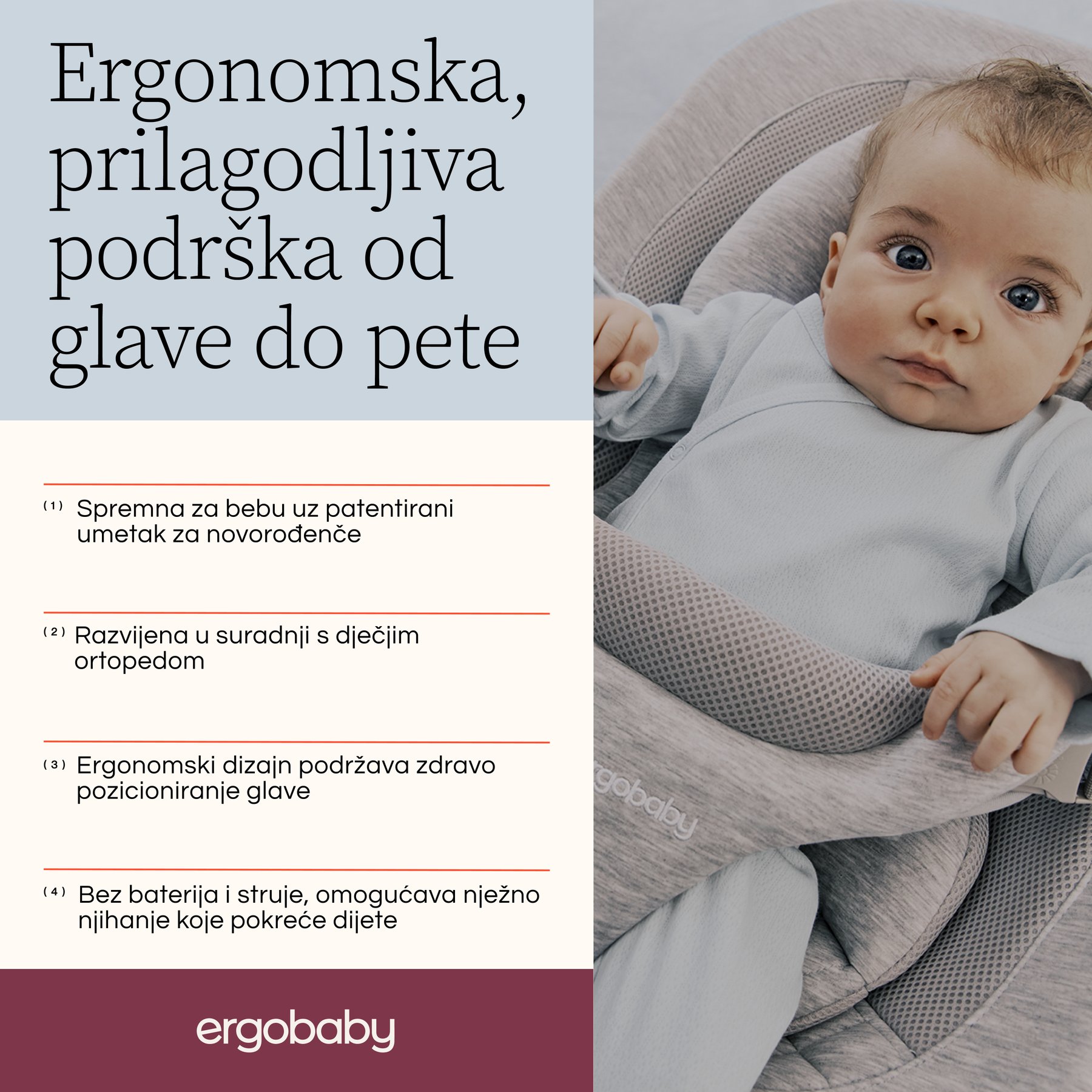 Ergobaby Evolve ležaljka 3u1 – Midnight Blue - Slika 3