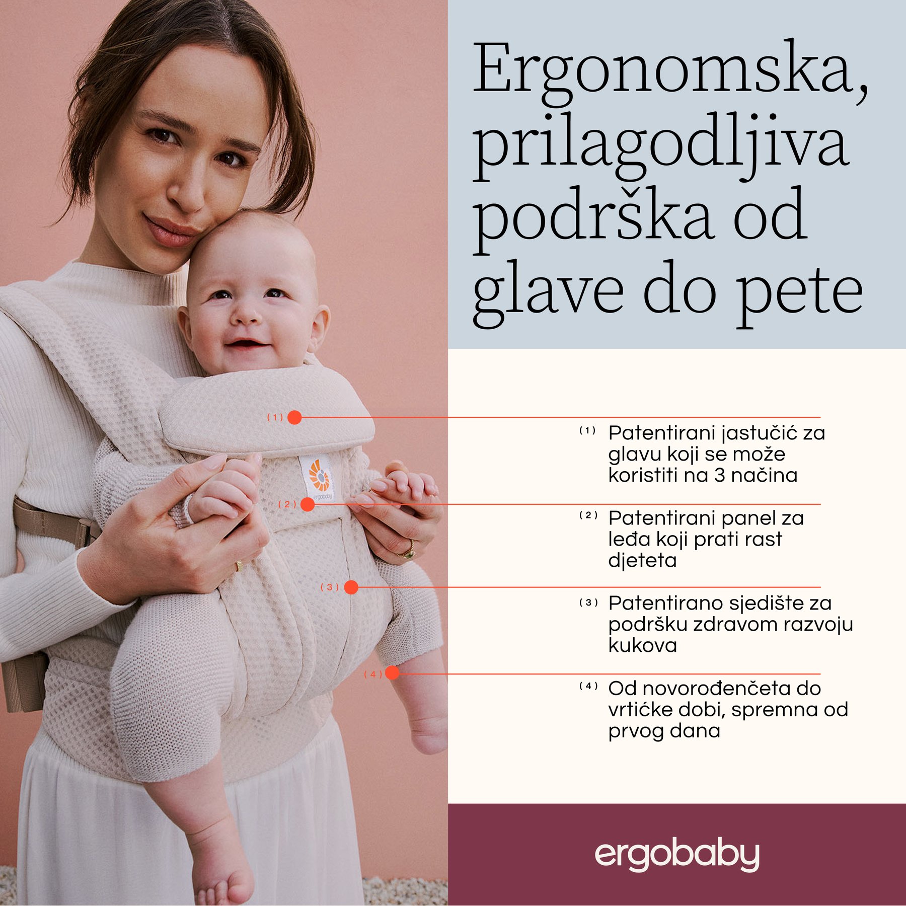 Ergobaby Omni Deluxe Mesh nosiljka - Canyon Clay - Slika 4