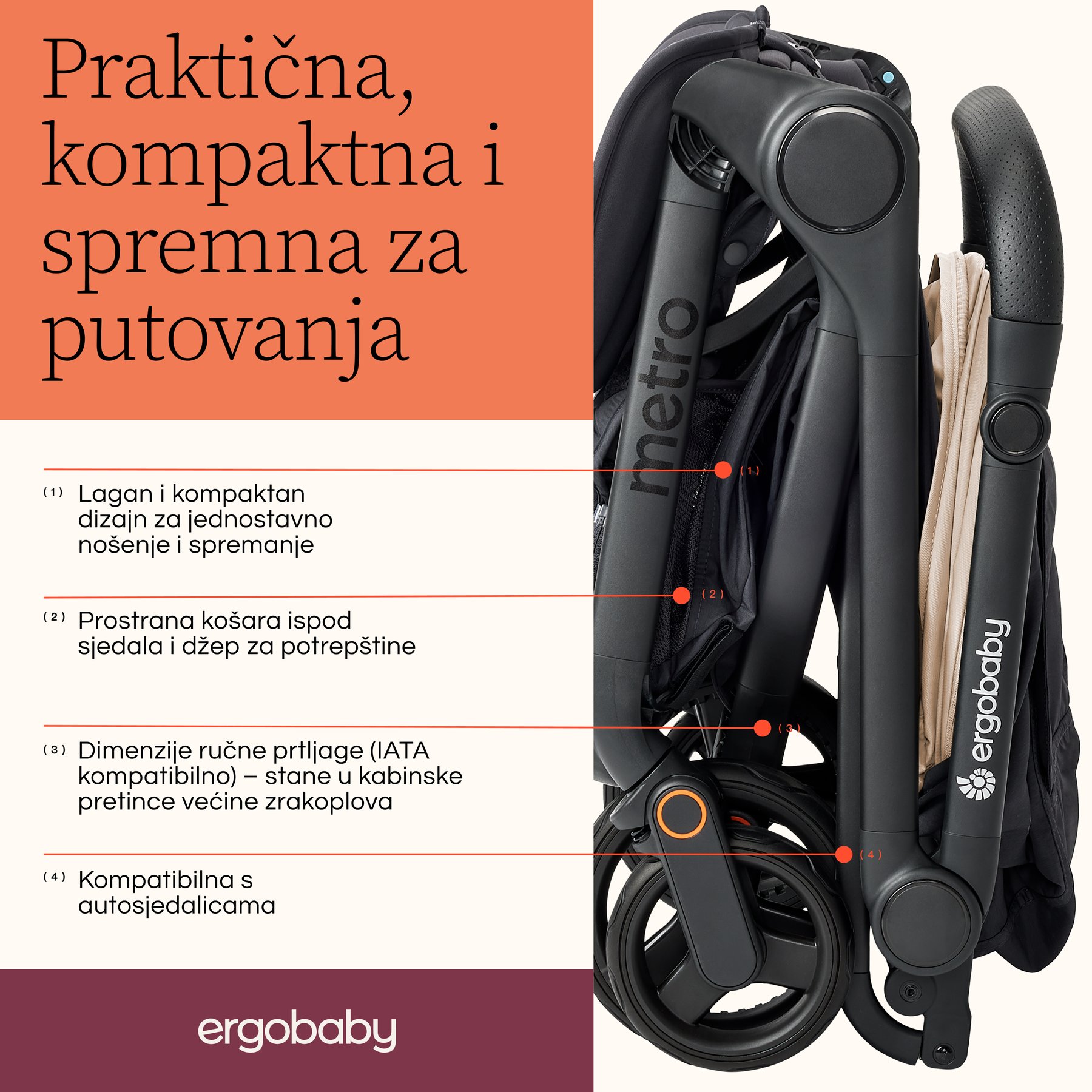 Ergobaby Metro 3 dječja kolica - Soft Olive - Slika 4