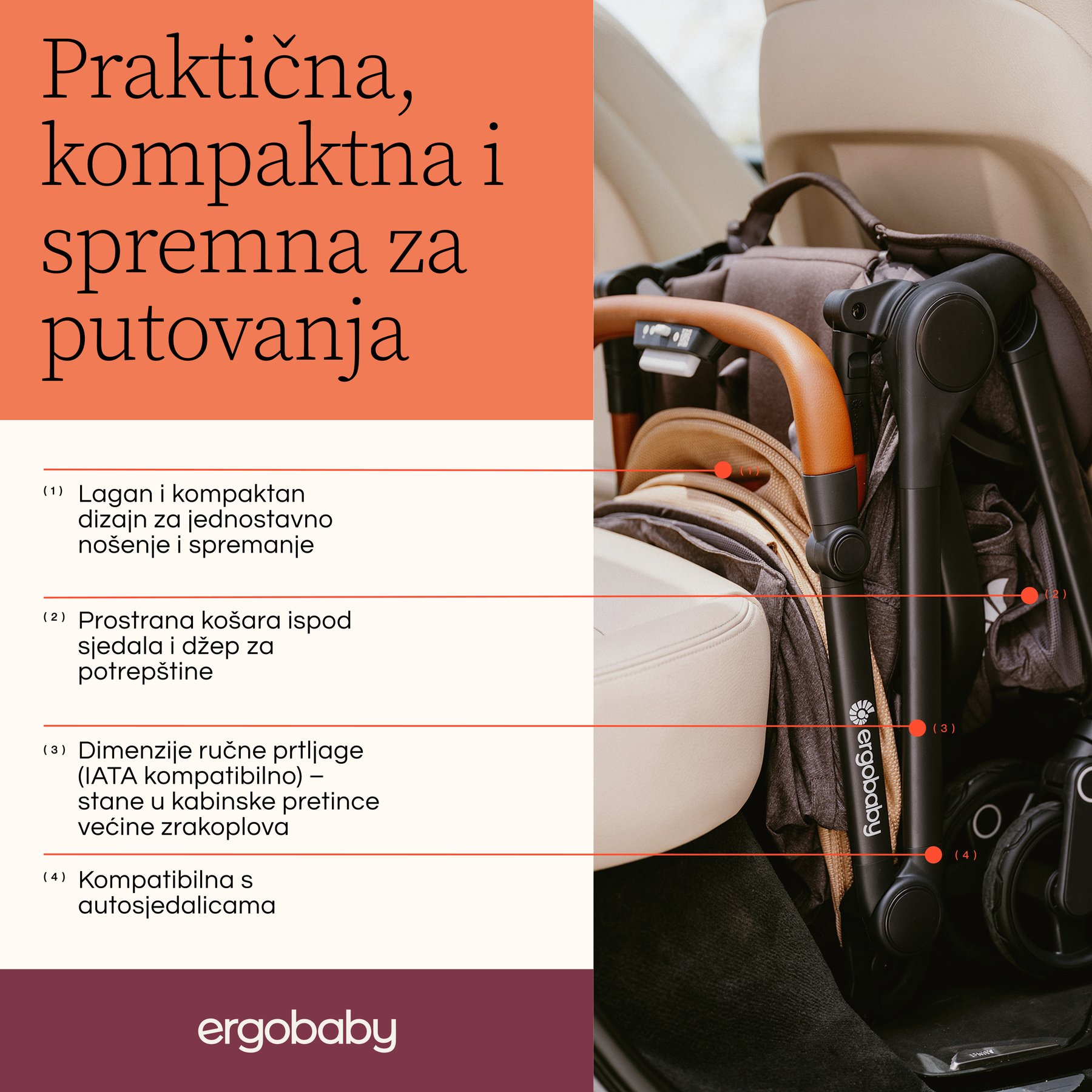 Ergobaby Metro 3 Deluxe kompaktna gradska kolica - Camel - Slika 4