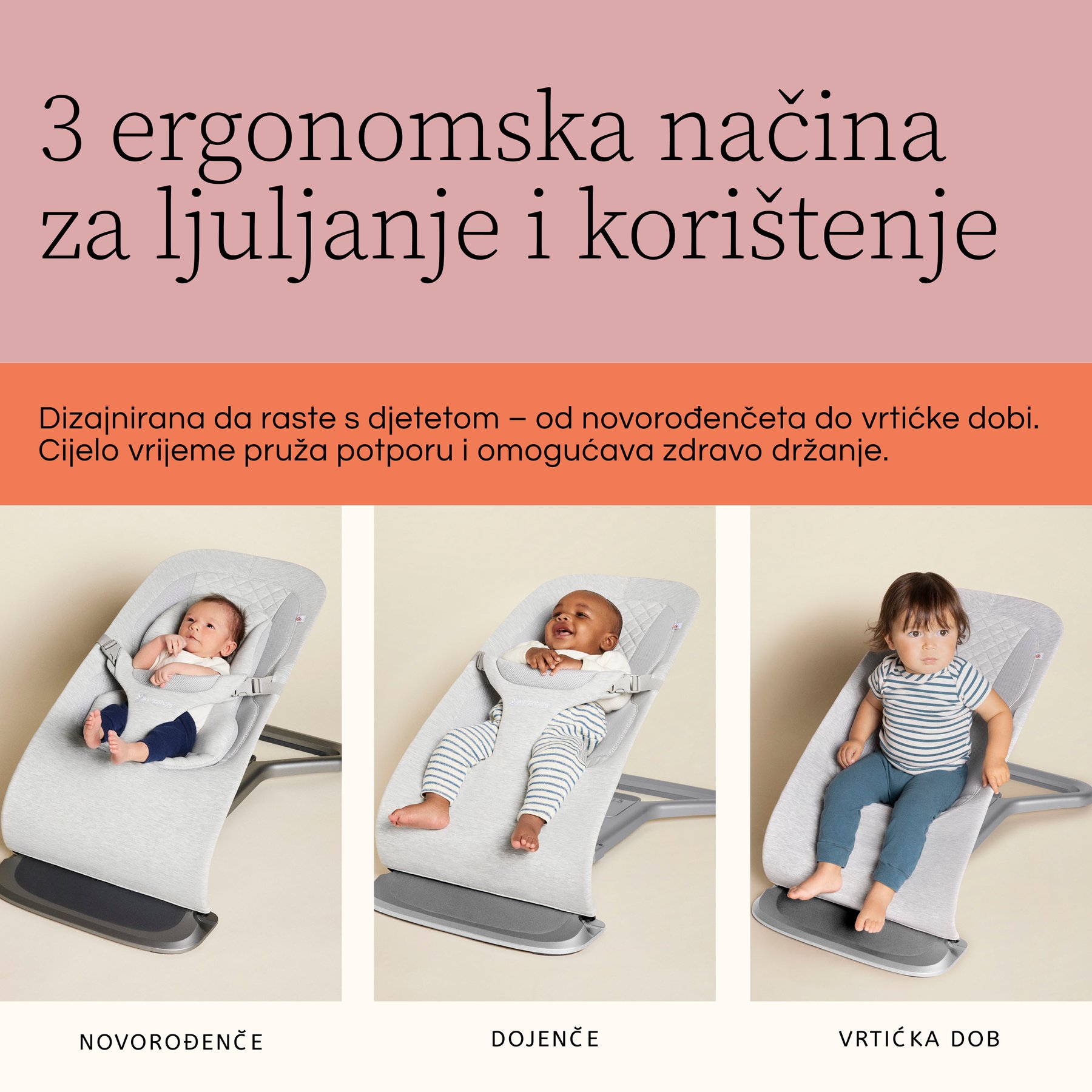 Ergobaby Evolve ležaljka 3u1 – Midnight Blue - Slika 5